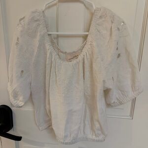 Universal Thread White Embroidered Puff-Sleeve Peasant Top